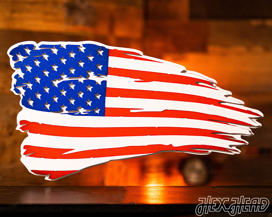 Tattered American Flag 3D Metal Wall Art