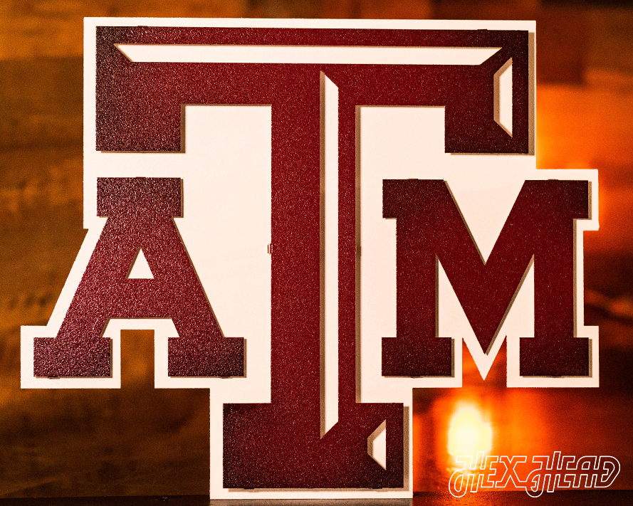 Texas A&M 3D Vintage Metal Artwork - Aggie Maroon/ White