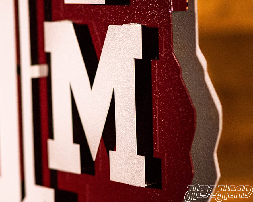 Texas A&M 3D Vintage Metal Wall Art White on State of Texas