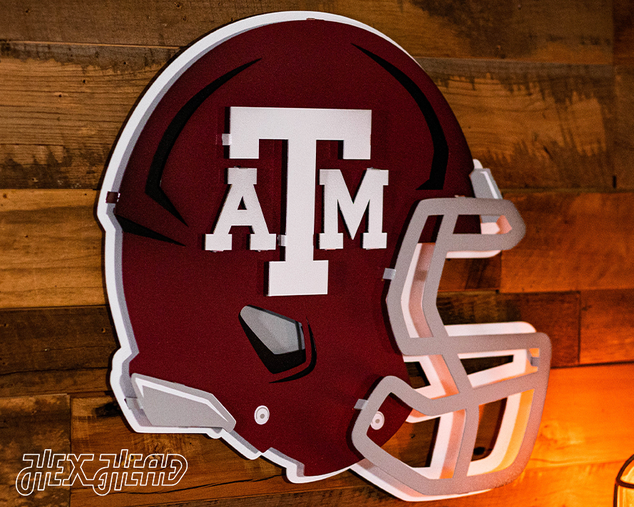 a & m football helmet Texas A&M Football Helmet 3D Vintage Metal Wall Art – Hex Head Art