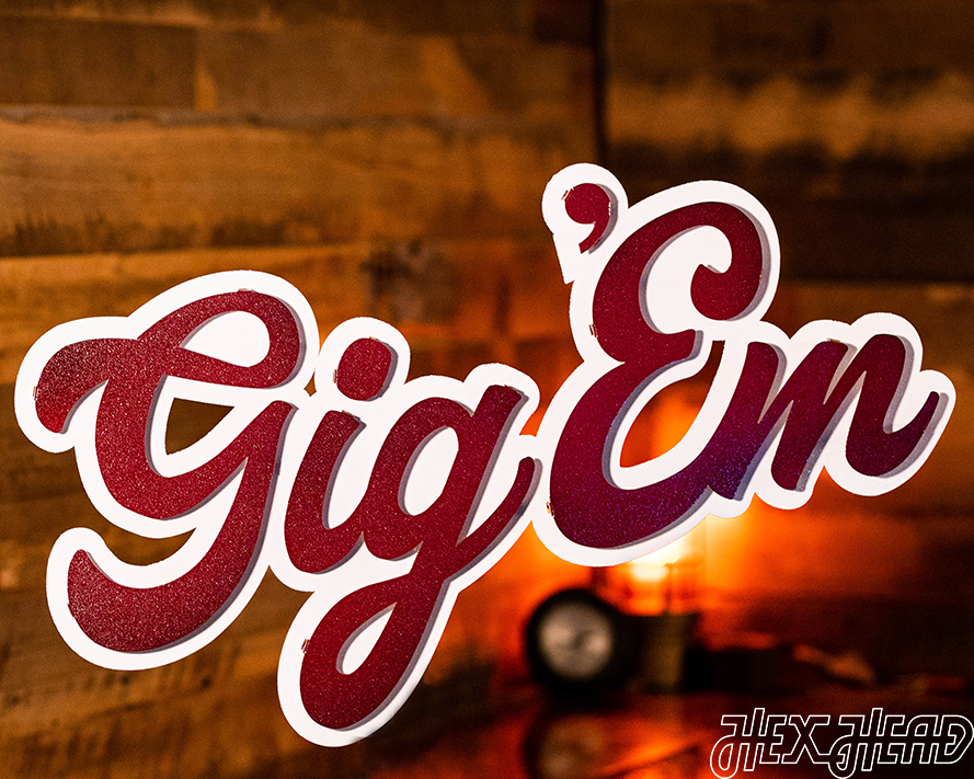 Texas A&M "Gig'Em" Script 3D Vintage Wall Art