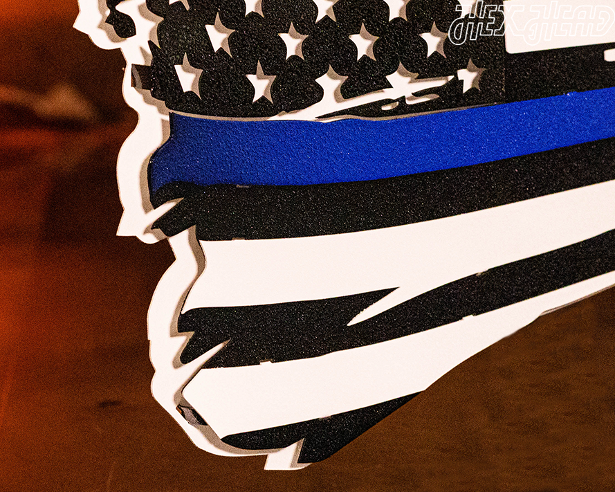 Tattered American Flag - Thin Blue Line 3D Metal Wall Art