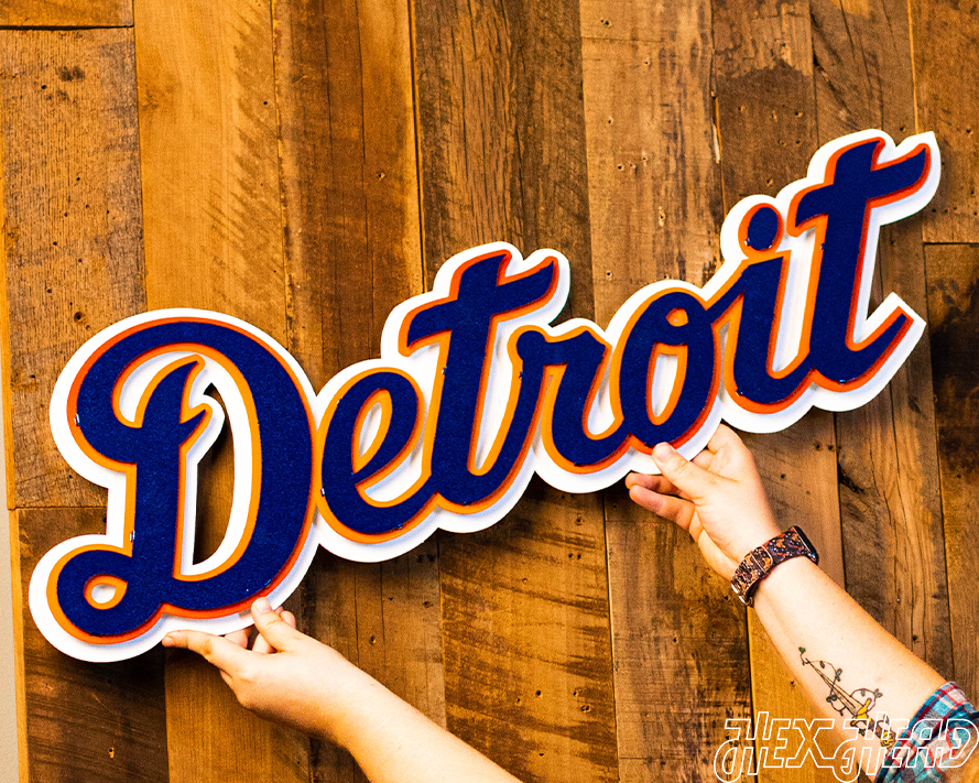 Detroit Tigers "Detroit" Word Script 3 Layer Metal Wall Art