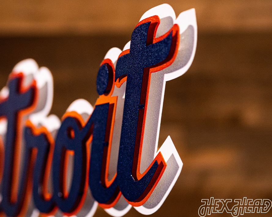 Detroit Tigers "Detroit" Word Script 3 Layer Metal Wall Art