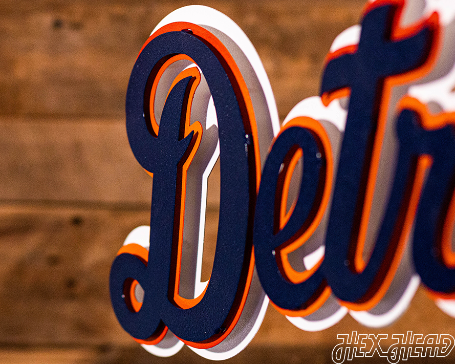 Detroit Tigers "Detroit" Word Script 3 Layer Metal Wall Art