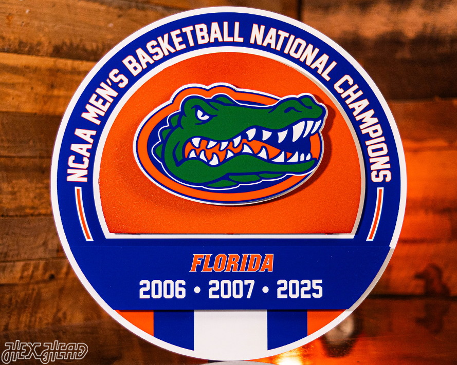 Florida Gators DYNASTY- Men's Basketball Championships w/ Replaceable Icon Plate 3D Vintage Metal Wall Art