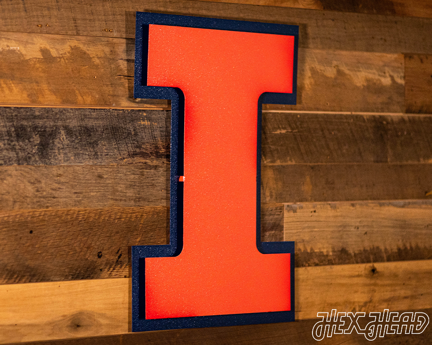 Illinois Fighting Illini Block "I" in ORANGE 3D Vintage Metal Wall Art