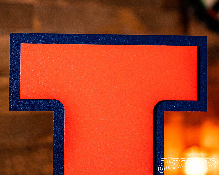 Illinois Fighting Illini Block "I" in ORANGE 3D Vintage Metal Wall Art