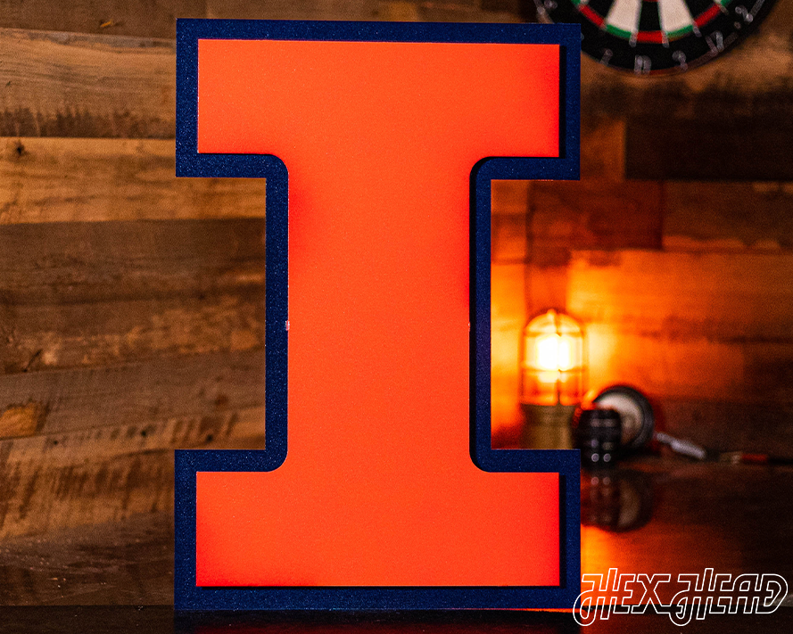 Illinois Fighting Illini Block "I" in ORANGE 3D Vintage Metal Wall Art