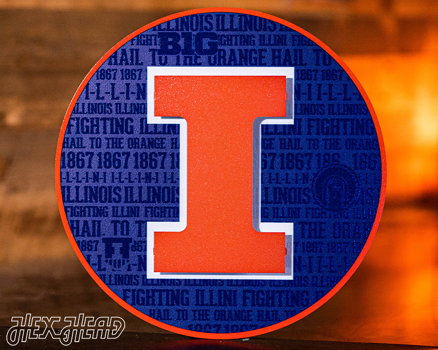 Illinois Fighting Illini Block "I" in ORANGE CRAFT SERIES 3D Vintage Metal Wall Art