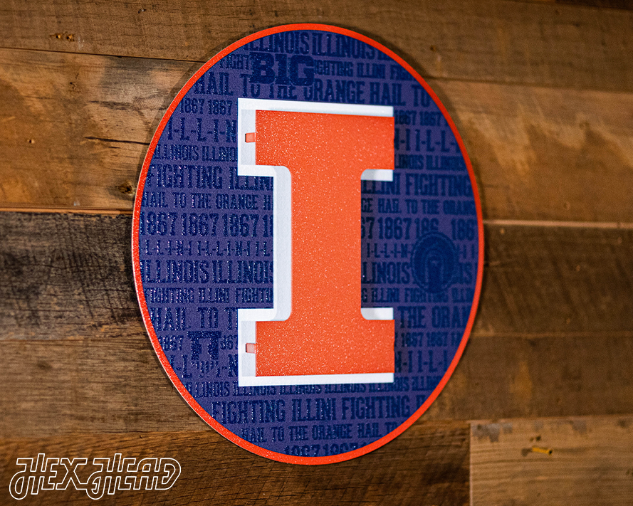 Illinois Fighting Illini Block "I" in ORANGE CRAFT SERIES 3D Vintage Metal Wall Art
