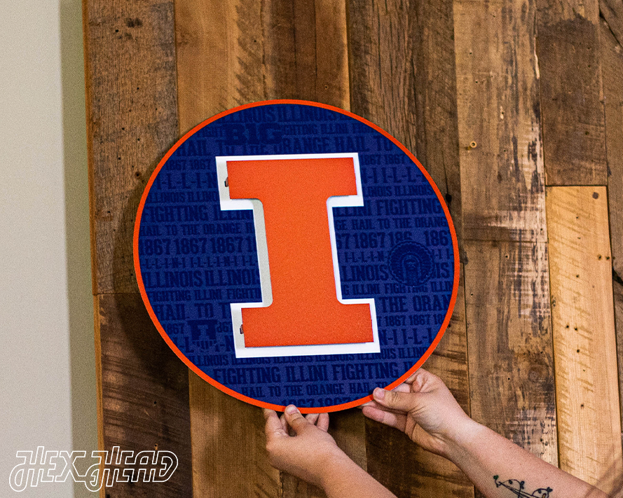 Illinois Fighting Illini Block "I" in ORANGE CRAFT SERIES 3D Vintage Metal Wall Art