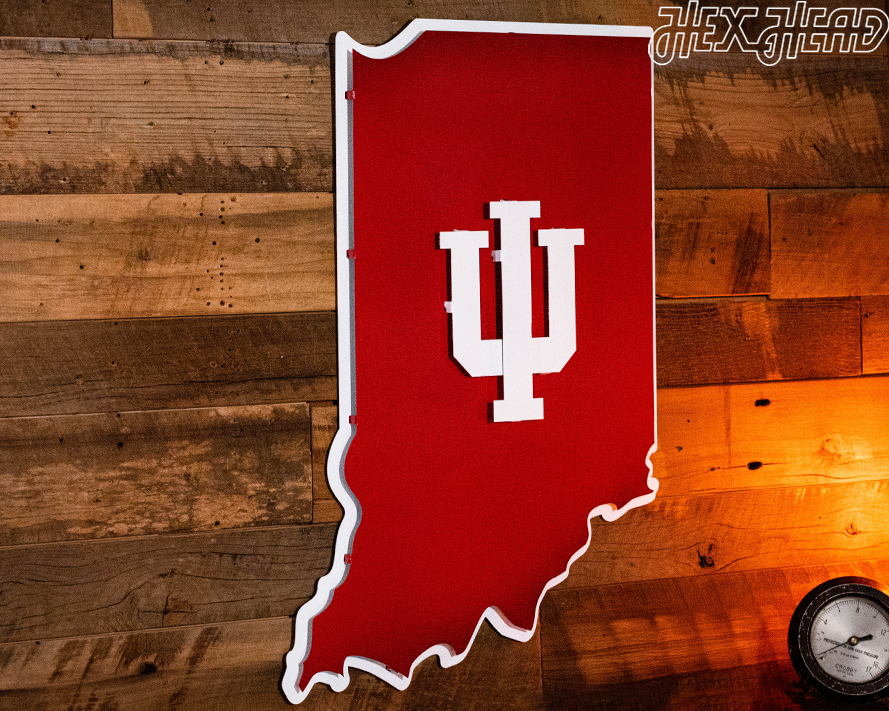 Indiana Hoosiers Trident on State 3D Vintage Metal Wall Art