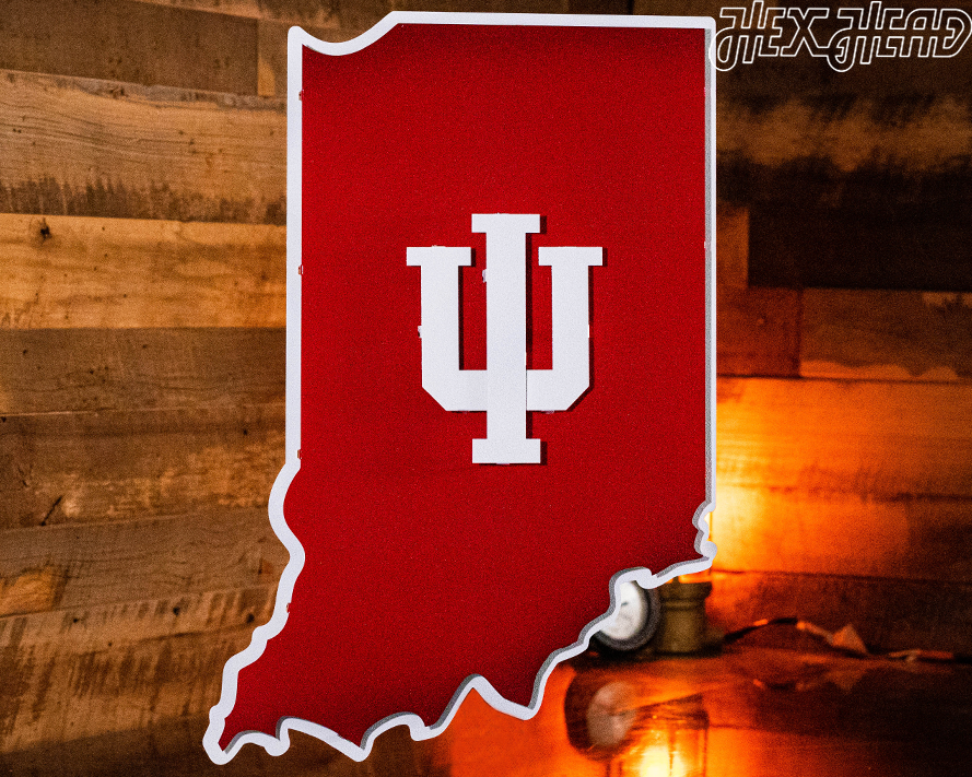 Indiana Hoosiers Trident on State 3D Vintage Metal Wall Art