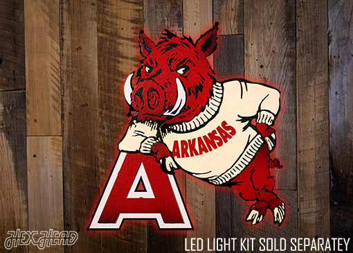 Arkansas Razorback VAULT "Hog Leaning on A"  3D Vintage Metal Wall Art