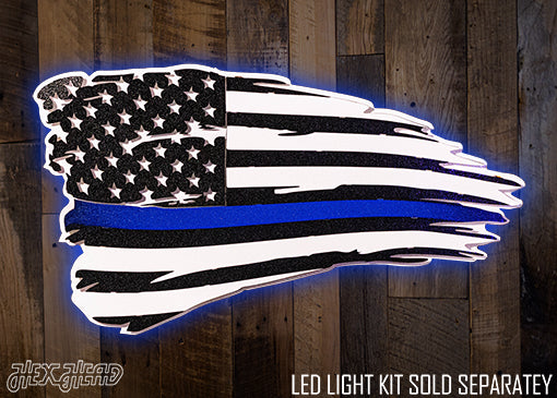 Tattered American Flag - Thin Blue Line 3D Metal Wall Art