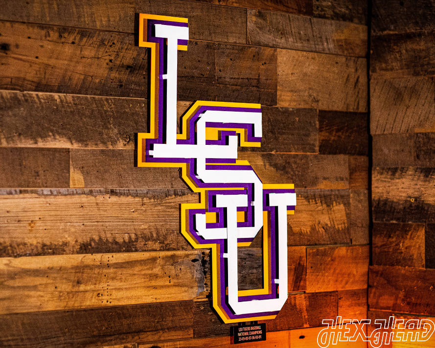 LSU Tigers Interlocking Baseball ART with FREE CHAMP ENGRAVING