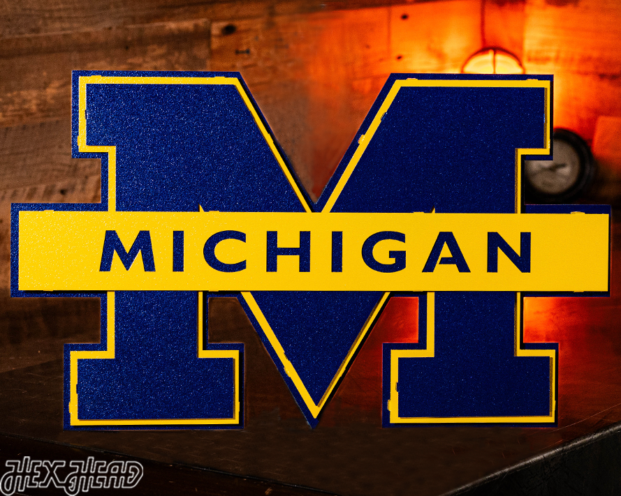 Michigan Wolverines "Block M With Michigan Wordmark" 3D Metal Wall Art