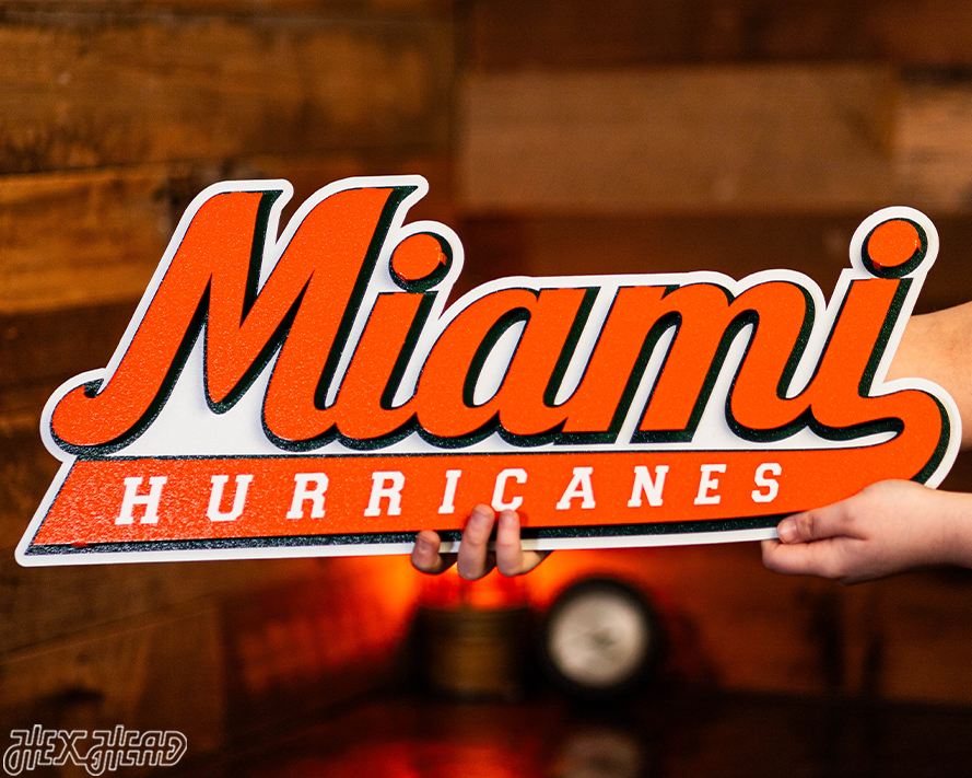 Miami Hurricanes Vintage Script 3D Metal Wall Art