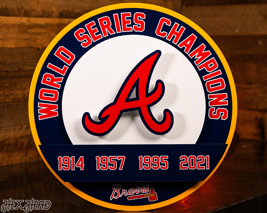 Atlanta Braves DYNASTY - World Series Wins w/ Replaceable Icon Plate 3D Vintage Metal Wall Art