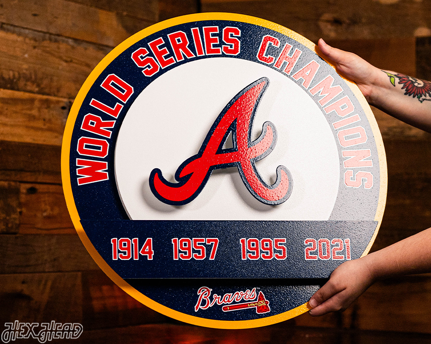 Atlanta Braves DYNASTY - World Series Wins w/ Replaceable Icon Plate 3D Vintage Metal Wall Art