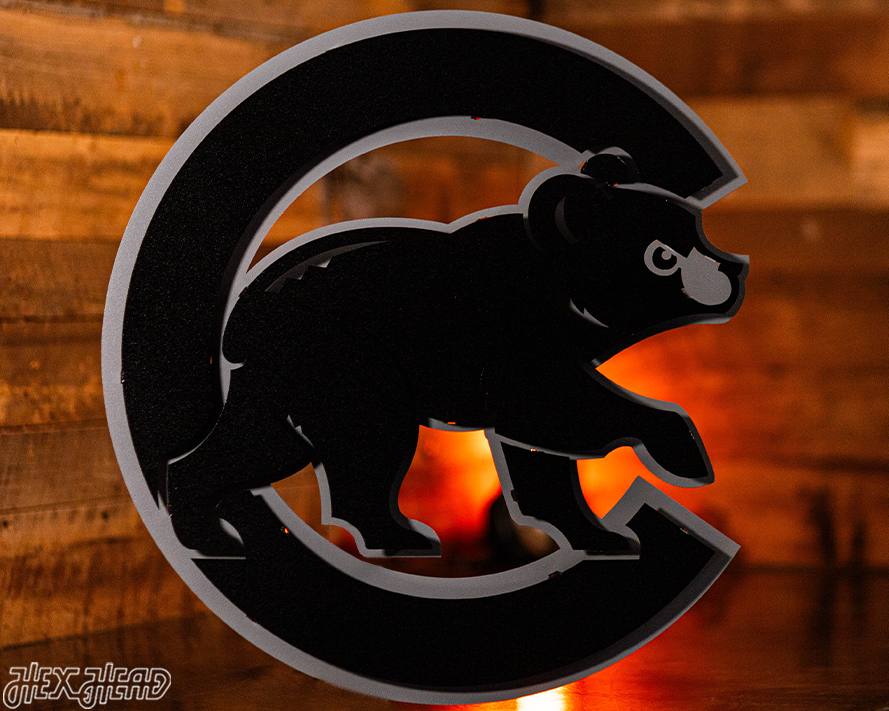 MONOCHROME - Chicago Cubs "Walking Cub" Logo 3D Metal Wall Art