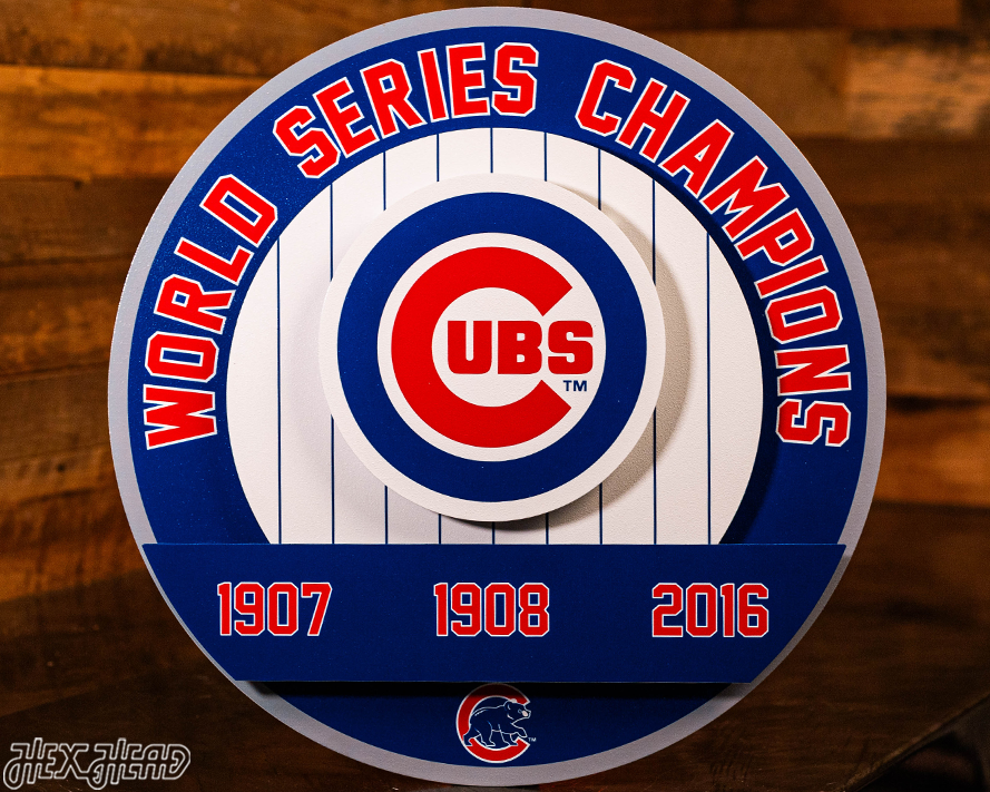 Chicago Cubs DYNASTY - World Series Wins w/ Replaceable Icon Plate 3D Vintage Metal Wall Art