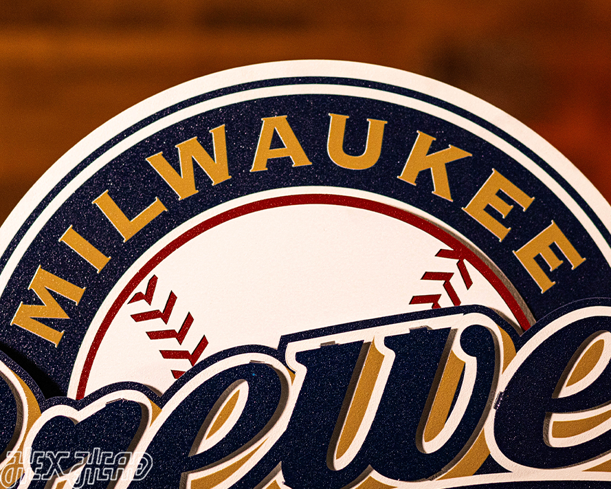 Milwaukee Brewers RETRO Baseball Script 3D Vintage Metal Wall Art