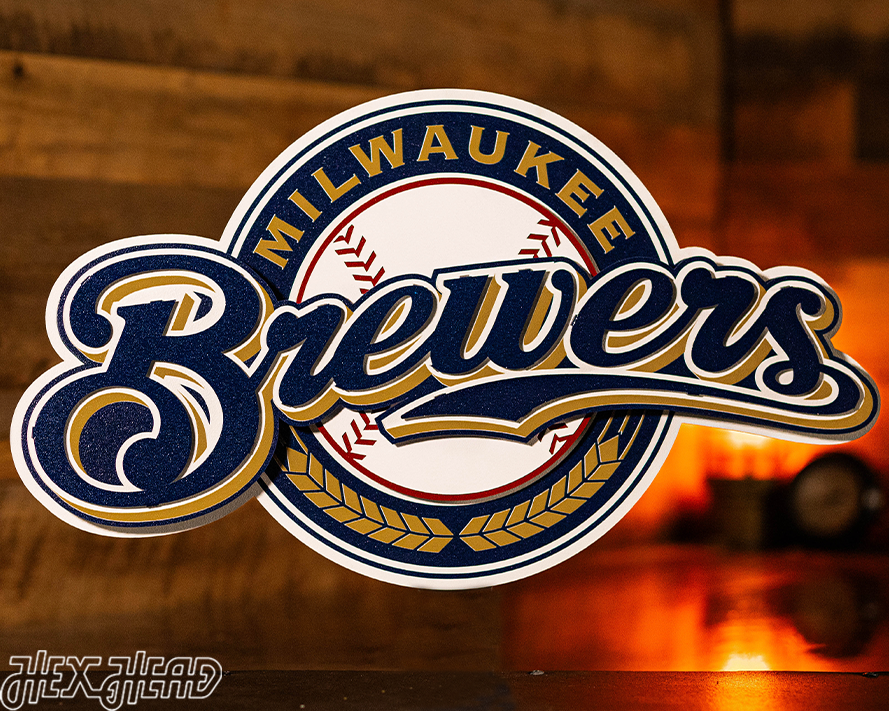 Milwaukee Brewers RETRO Baseball Script 3D Vintage Metal Wall Art