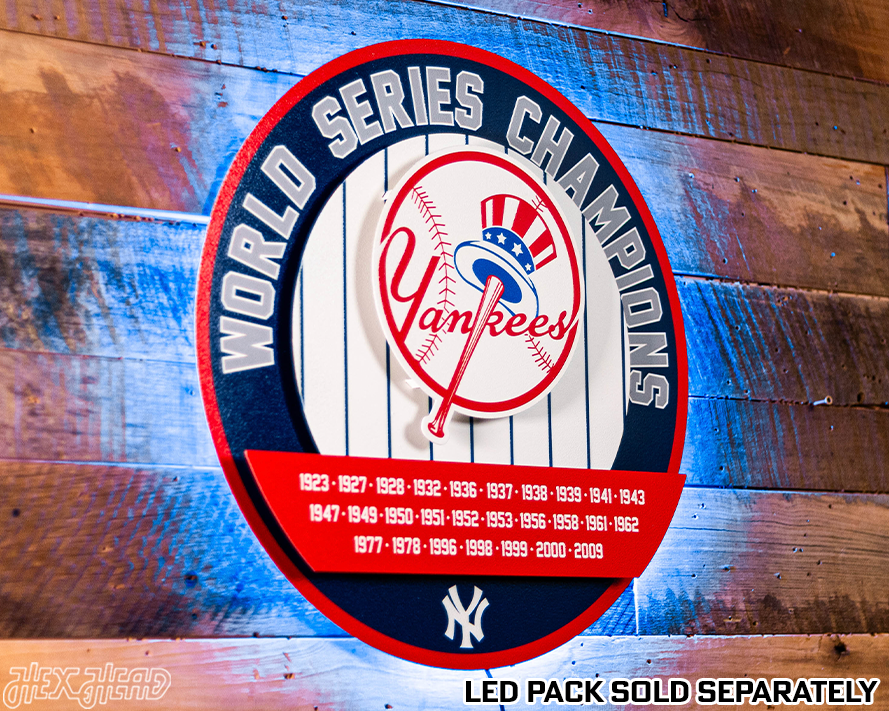 New York Yankees DYNASTY - World Series Wins w/ Replaceable Icon Plate 3D Vintage Metal Wall Art