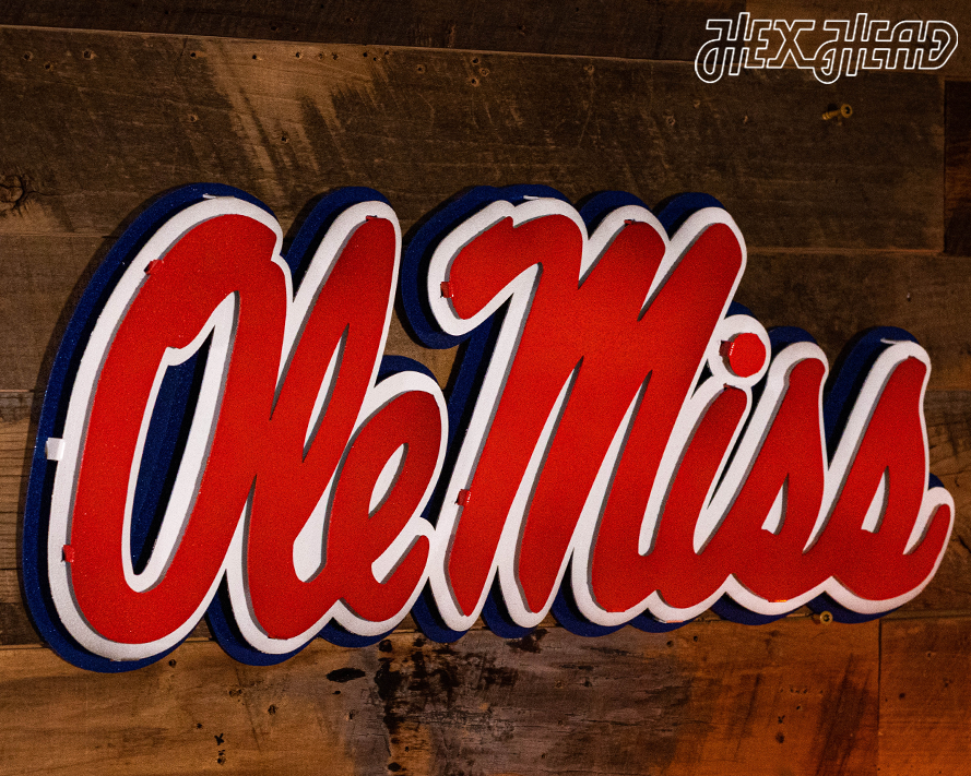 Mississippi Ole Miss Script 3D Vintage Metal Wall Art