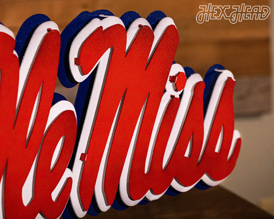 Mississippi Ole Miss Script 3D Vintage Metal Wall Art