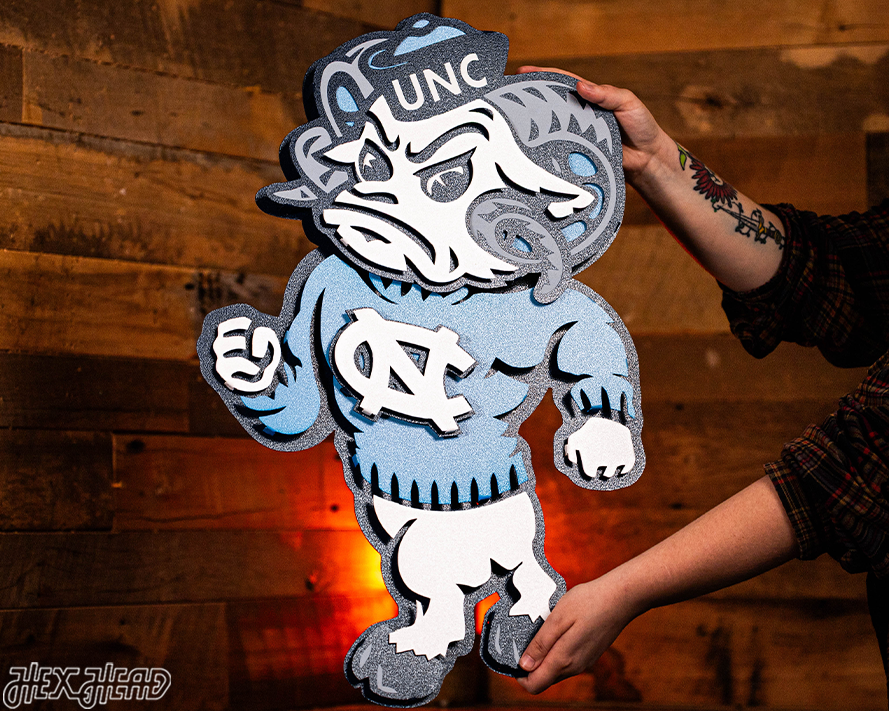 North Carolina Tar Heels "Rameses" 3D Vintage Metal Wall Art