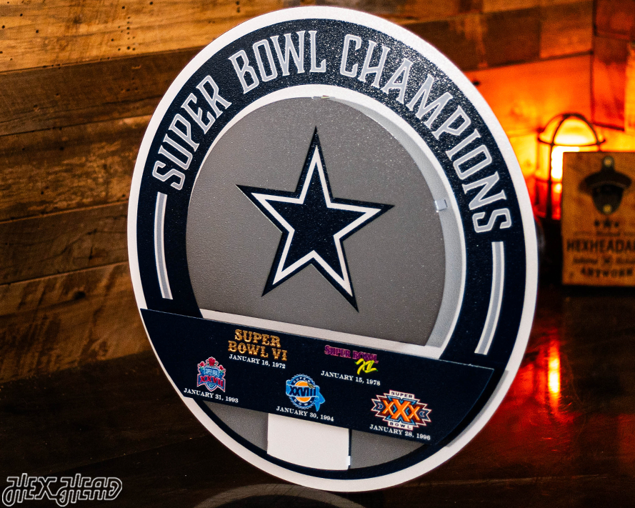Dallas Cowboys DYNASTY - Super Bowl Wins w/ Replaceable Icon Plate 3D Vintage Metal Wall Art