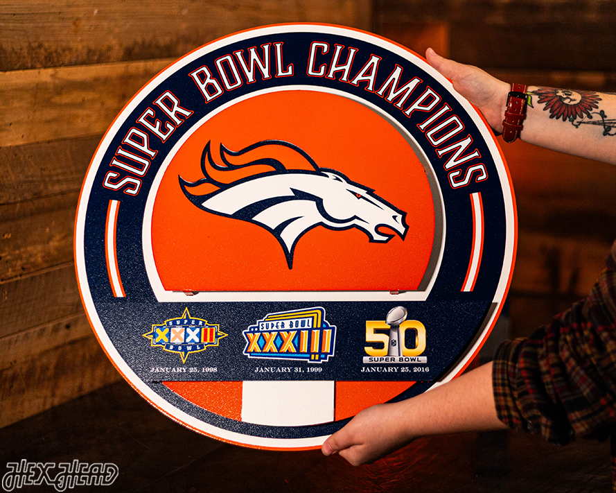 Denver Broncos DYNASTY - Super Bowl Wins w/ Replaceable Icon Plate 3D Vintage Metal Wall Art