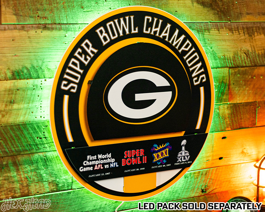 Green Bay Packers DYNASTY - Super Bowl Wins w/ Replaceable Icon Plate 3D Vintage Metal Wall Art