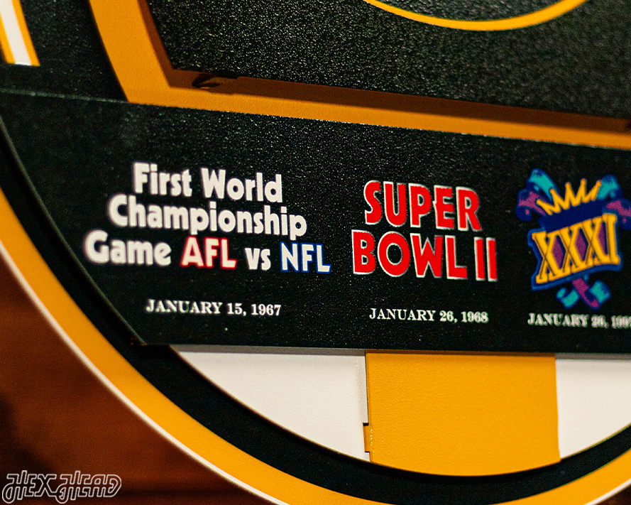 Green Bay Packers DYNASTY - Super Bowl Wins w/ Replaceable Icon Plate 3D Vintage Metal Wall Art