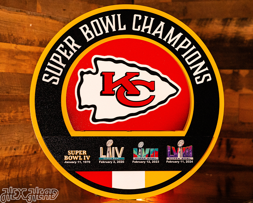 Kansas City Chiefs DYNASTY- SUPER BOWL Wins w/ Replaceable Icon Plate 3D Vintage Metal Wall Art