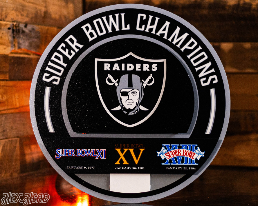Las Vegas Raiders DYNASTY - Super Bowl Wins w/ Replaceable Icon Plate 3D Vintage Metal Wall Art