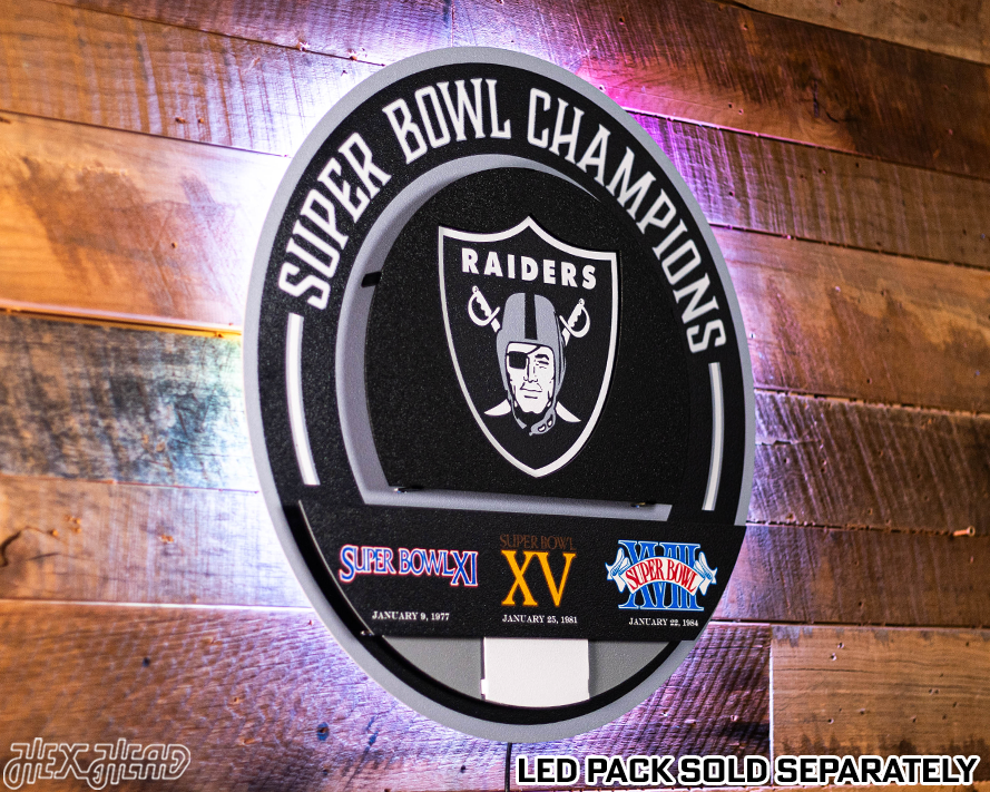 Las Vegas Raiders DYNASTY - Super Bowl Wins w/ Replaceable Icon Plate 3D Vintage Metal Wall Art