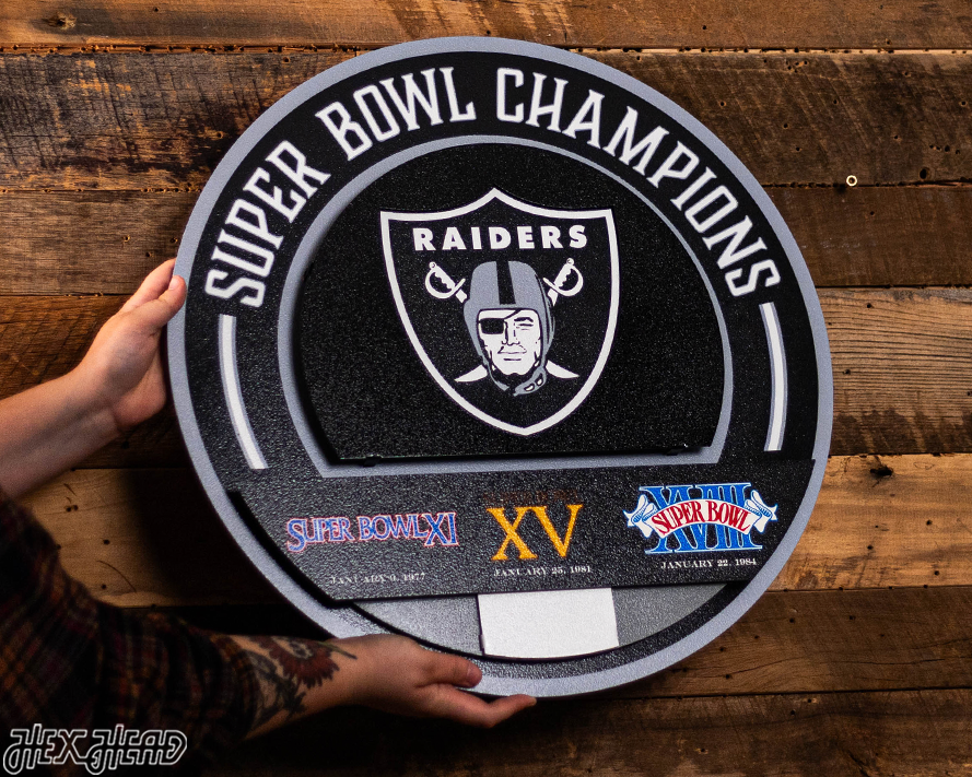 Las Vegas Raiders DYNASTY - Super Bowl Wins w/ Replaceable Icon Plate 3D Vintage Metal Wall Art