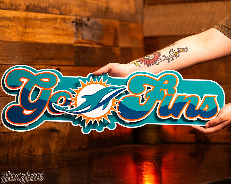 Miami Dolphins "Go Fins" Wordmark 3D Metal Wall Art