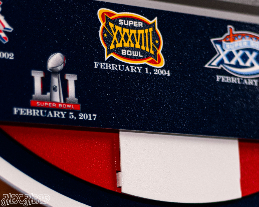 New England Patriots DYNASTY - Super Bowl Wins w/ Replaceable Icon Plate 3D Vintage Metal Wall Art