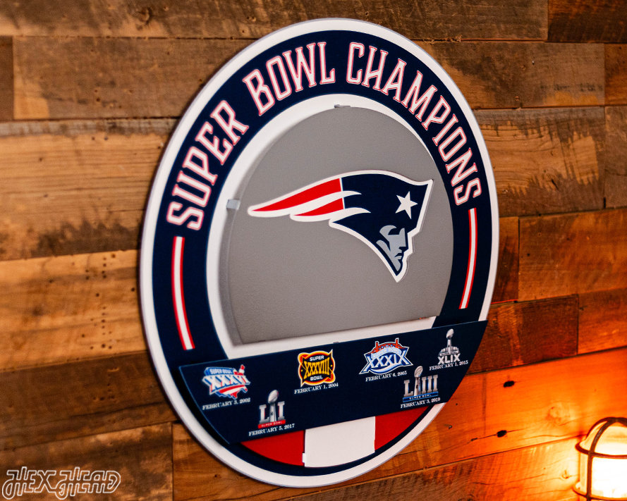 New England Patriots DYNASTY - Super Bowl Wins w/ Replaceable Icon Plate 3D Vintage Metal Wall Art