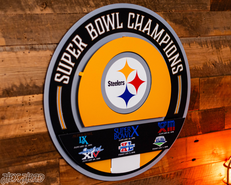 Pittsburgh Steelers DYNASTY - Super Bowl Wins w/ Replaceable Icon Plate 3D Vintage Metal Wall Art