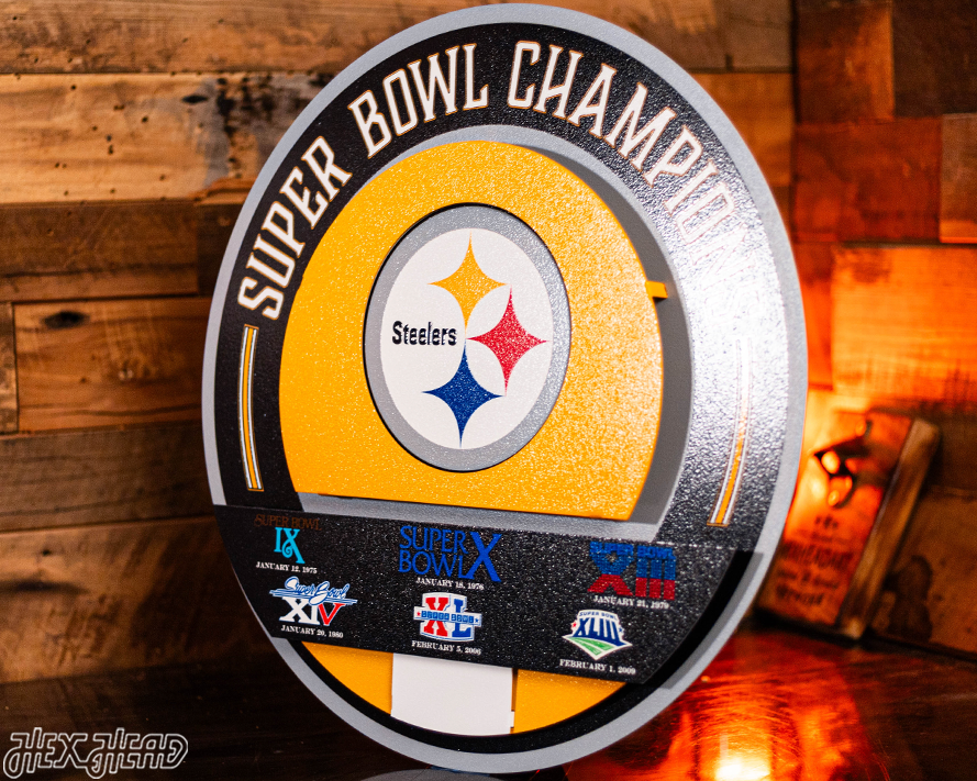 Pittsburgh Steelers DYNASTY - Super Bowl Wins w/ Replaceable Icon Plate 3D Vintage Metal Wall Art