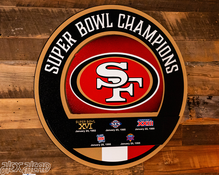 San Francisco 49ers DYNASTY Super Bowl Past Wins w/ Replaceable Icon Plate 3D Vintage Metal Wall Art
