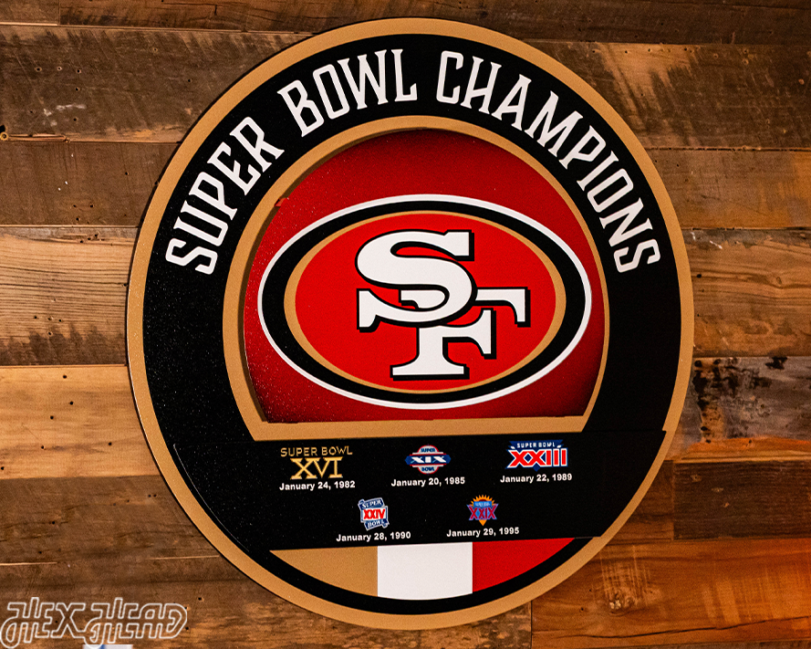 San Francisco 49ers DYNASTY Super Bowl Past Wins w/ Replaceable Icon Plate  3D Vintage Metal Wall Art