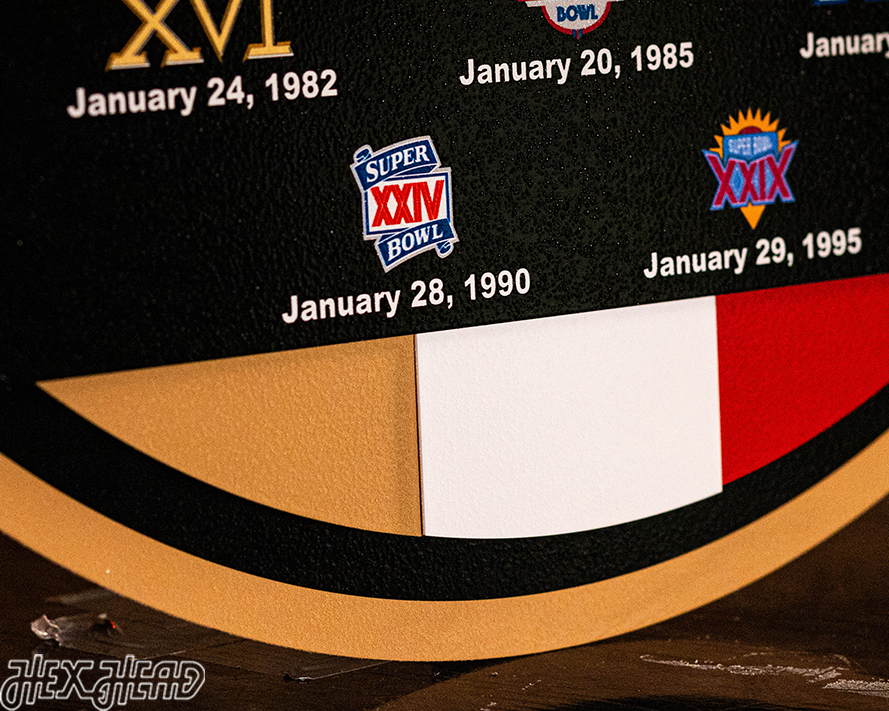 San Francisco 49ers DYNASTY Super Bowl Past Wins w/ Replaceable Icon Plate 3D Vintage Metal Wall Art