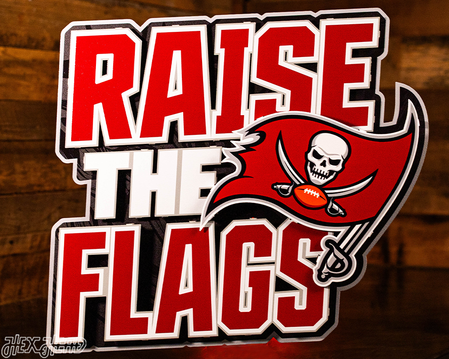 Tampa Bay Buccaneers - Hex Head EXCLUSIVE "Raise The Flags" Wordmark 3D Metal Wall Art